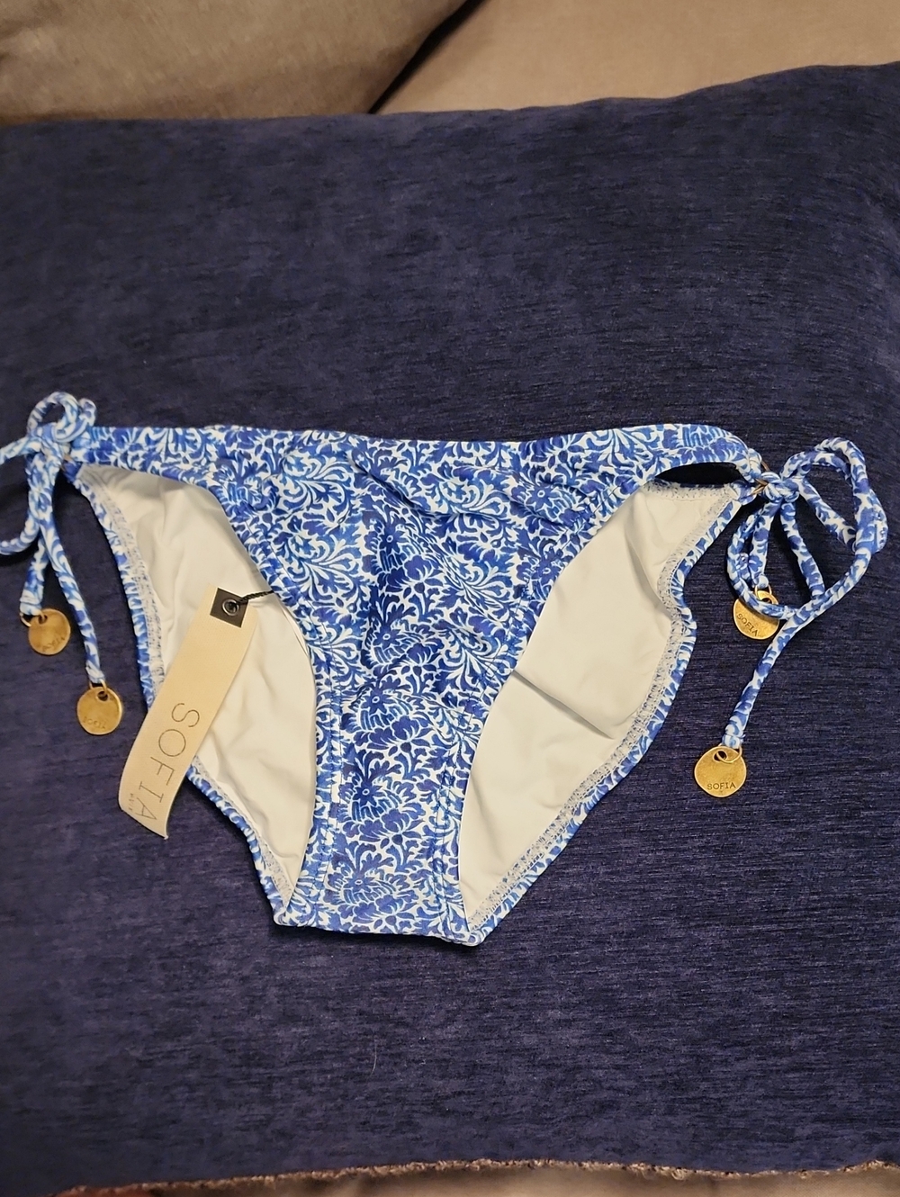 NEW! SOFIA BY VIX  Blue & White Floral Tie Bikini Bottoms